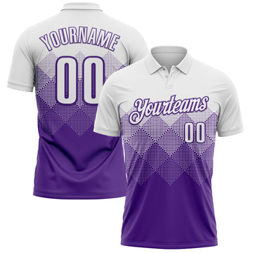 Custom White Purple 3D Pattern Design Gradient Square Shape Performance Polo Shirt