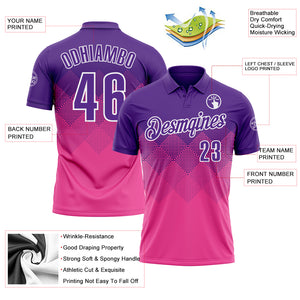 Custom Purple Pink-White 3D Pattern Design Gradient Square Shape Performance Polo Shirt