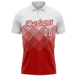 Custom White Red 3D Pattern Design Gradient Square Shape Performance Polo Shirt