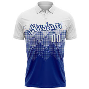 Custom White Royal 3D Pattern Design Gradient Square Shape Performance Polo Shirt