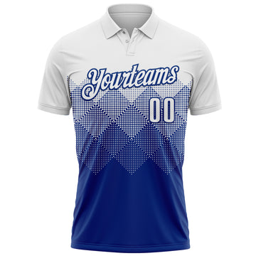 Custom White Royal 3D Pattern Design Gradient Square Shape Performance Polo Shirt