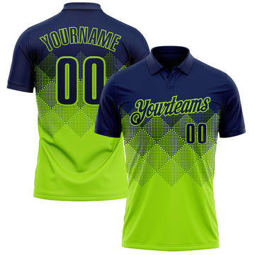 Custom Navy Neon Green 3D Pattern Design Gradient Square Shape Performance Polo Shirt