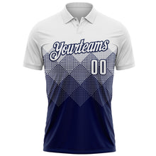 Load image into Gallery viewer, Custom White Navy 3D Pattern Design Gradient Square Shape Performance Polo Shirt
