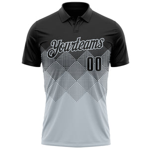 Custom Black Silver 3D Pattern Design Gradient Square Shape Performance Polo Shirt