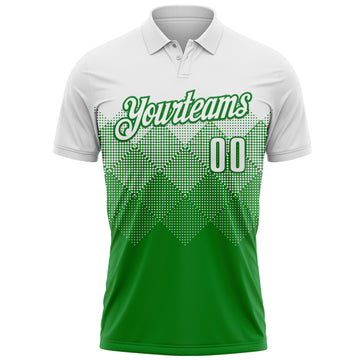 Custom White Grass Green 3D Pattern Design Gradient Square Shape Performance Polo Shirt