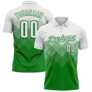 Custom White Grass Green 3D Pattern Design Gradient Square Shape Performance Polo Shirt