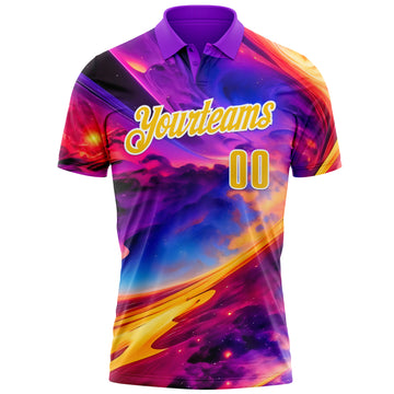 Custom Purple Yellow-White 3D Bowling Colorful Space Performance Polo Shirt