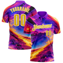 Load image into Gallery viewer, Custom Purple Yellow-White 3D Bowling Colorful Space Performance Polo Shirt
