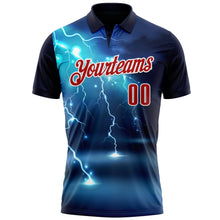 Load image into Gallery viewer, Custom Navy Red-White 3D Bowling Lightning Performance Polo Shirt
