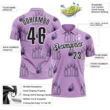 Load image into Gallery viewer, Custom Light Purple Black-White 3D Bowling Flaming Ball Performance Polo Shirt
