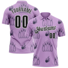 Load image into Gallery viewer, Custom Light Purple Black-White 3D Bowling Flaming Ball Performance Polo Shirt
