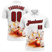 Load image into Gallery viewer, Custom White Red-Black 3D Bowling Performance Polo Shirt
