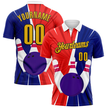 Custom Royal Yellow Red-Black 3D Bowling Performance Polo Shirt