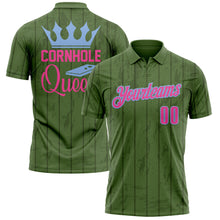 Load image into Gallery viewer, Custom Green Pink-Light Blue 3D Cornhole Performance Polo Shirt
