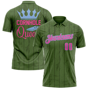 Custom Green Pink-Light Blue 3D Cornhole Performance Polo Shirt