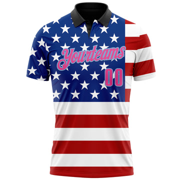 Custom Black Pink Light Blue Red-Royal 3D Cornhole American Flag Performance Polo Shirt