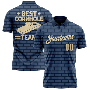 Custom Navy Cream 3D Cornhole Performance Polo Shirt