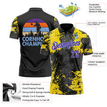 Load image into Gallery viewer, Custom Black Purple-Light Blue 3D Cornhole Splash Performance Polo Shirt
