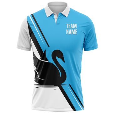 Custom Sky Blue White-Black 3D Pattern Design Animal Swan Performance Polo Shirt