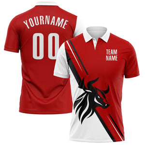 Custom Red White-Black 3D Pattern Design Animal Bull Performance Polo Shirt