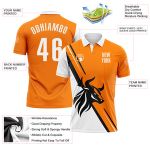 Custom Bay Orange White-Black 3D Pattern Design Animal Bull Performance Polo Shirt