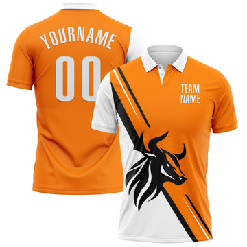 Custom Bay Orange White-Black 3D Pattern Design Animal Bull Performance Polo Shirt