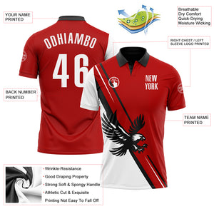 Custom Red White-Black 3D Pattern Design Animal Eagle Performance Polo Shirt