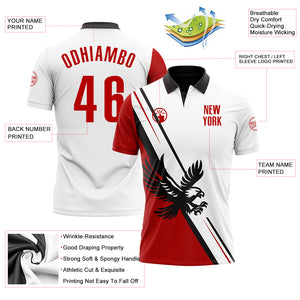 Custom White Red-Black 3D Pattern Design Animal Eagle Performance Polo Shirt