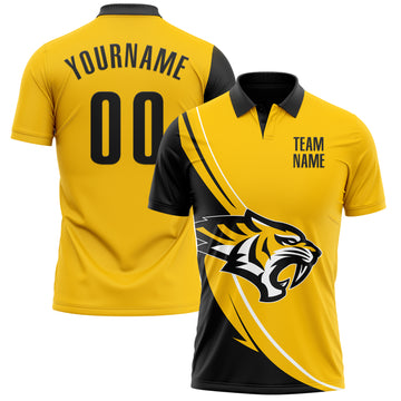 Custom Yellow Black-White 3D Pattern Design Animal Tiger Performance Polo Shirt