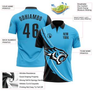 Custom Sky Blue Black-White 3D Pattern Design Animal Tiger Performance Polo Shirt