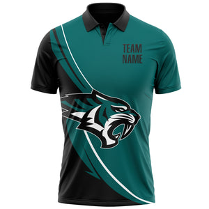 Custom Teal Black-White 3D Pattern Design Animal Tiger Performance Polo Shirt