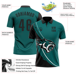 Custom Teal Black-White 3D Pattern Design Animal Tiger Performance Polo Shirt