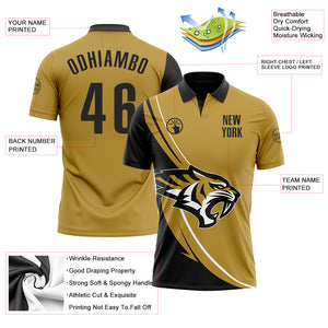 Custom Old Gold Black-White 3D Pattern Design Animal Tiger Performance Polo Shirt