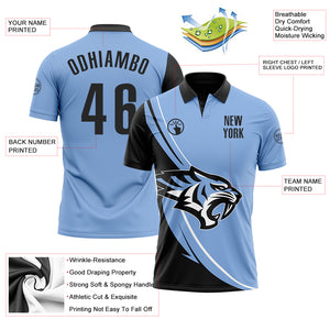 Custom Light Blue Black-White 3D Pattern Design Animal Tiger Performance Polo Shirt