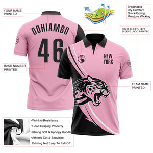 Custom Light Pink Black-White 3D Pattern Design Animal Leopard Performance Polo Shirt