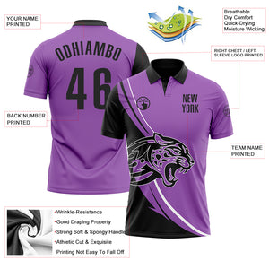 Custom Medium Purple Black-White 3D Pattern Design Animal Leopard Performance Polo Shirt