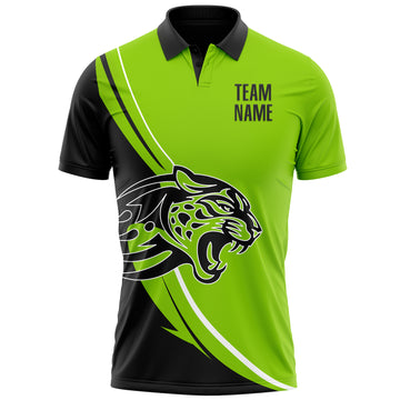 Custom Neon Green Black-White 3D Pattern Design Animal Leopard Performance Polo Shirt