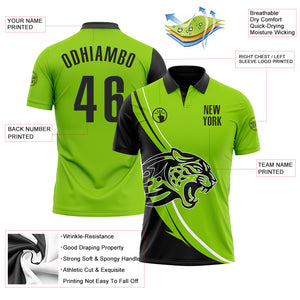 Custom Neon Green Black-White 3D Pattern Design Animal Leopard Performance Polo Shirt