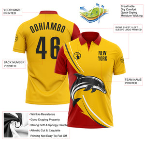 Custom Yellow Black-Red 3D Pattern Design Animal Dolphin Performance Polo Shirt