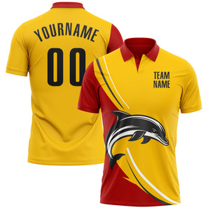 Custom Yellow Black-Red 3D Pattern Design Animal Dolphin Performance Polo Shirt