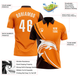 Custom Bay Orange White-Brown 3D Pattern Design Animal Dolphin Performance Polo Shirt