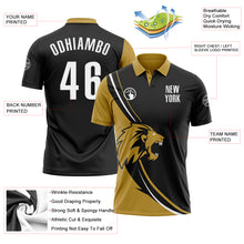 Load image into Gallery viewer, Custom Black White-Old Gold 3D Pattern Design Animal Lion Performance Polo Shirt
