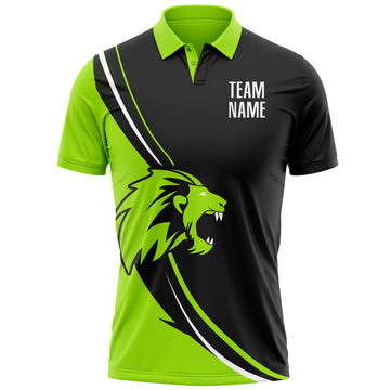 Custom Black White-Neon Green 3D Pattern Design Animal Lion Performance Polo Shirt