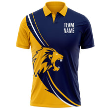 Load image into Gallery viewer, Custom Navy White-Gold 3D Pattern Design Animal Lion Performance Polo Shirt
