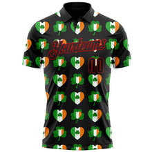 Load image into Gallery viewer, Custom Black Red 3D St. Patrick&#39;s Day Shamrock Performance Polo Shirt
