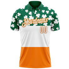 Load image into Gallery viewer, Custom Kelly Green White-Bay Orange 3D St. Patrick&#39;s Day Shamrock Performance Polo Shirt
