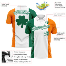 Load image into Gallery viewer, Custom White Kelly Green-Bay Orange 3D St. Patrick&#39;s Day Shamrock Performance Polo Shirt
