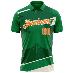 Custom Green Bay Orange-White 3D St. Patrick's Day Shamrock Performance Polo Shirt