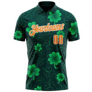 Custom Navy Bay Orange-Green 3D St. Patrick's Day Shamrock Performance Polo Shirt