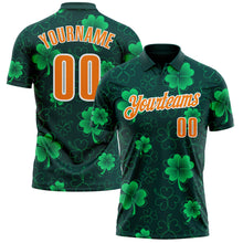 Load image into Gallery viewer, Custom Navy Bay Orange-Green 3D St. Patrick&#39;s Day Shamrock Performance Polo Shirt
